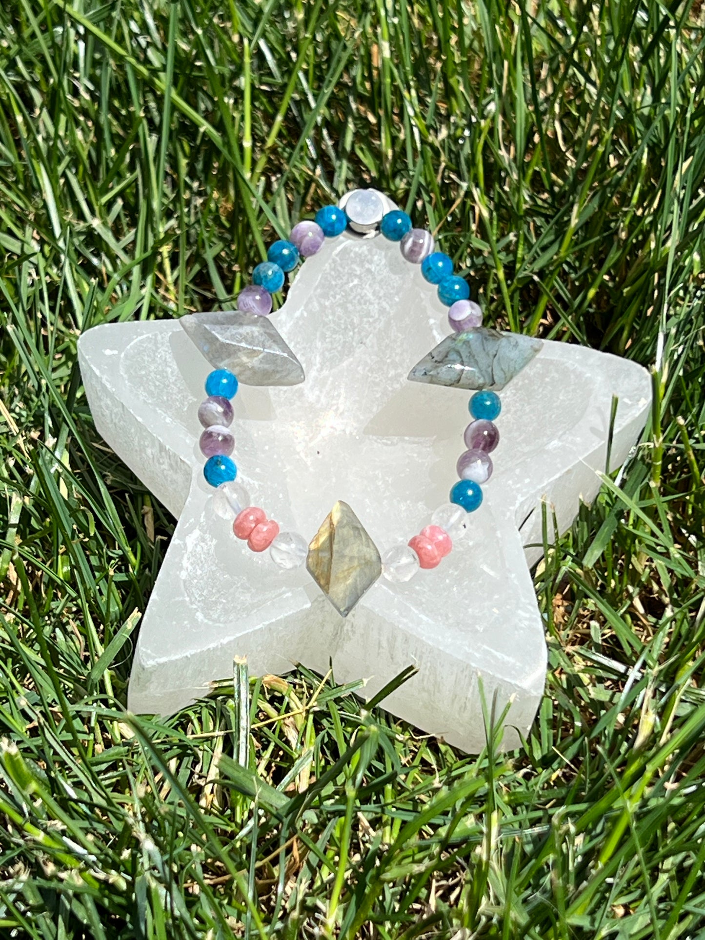 Labradorite, Dream Amethyst, Blue Apatite, Rhodochrosite and Angola Quartz ~ Hera ~