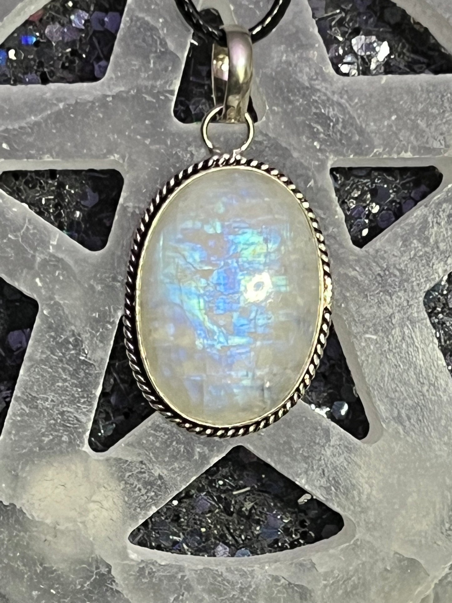 Rainbow Moonstone Oval Pendant