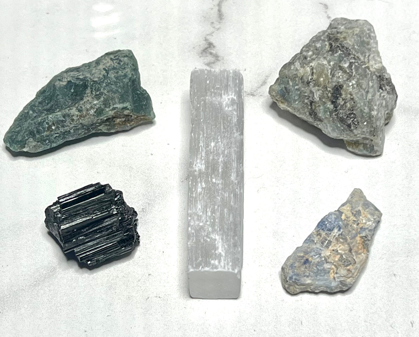 Cleanse and Refresh Tumble Pack - Moss Agate, Labradorite, Black Tourmaline, Blue Kyanite and Satin Spar