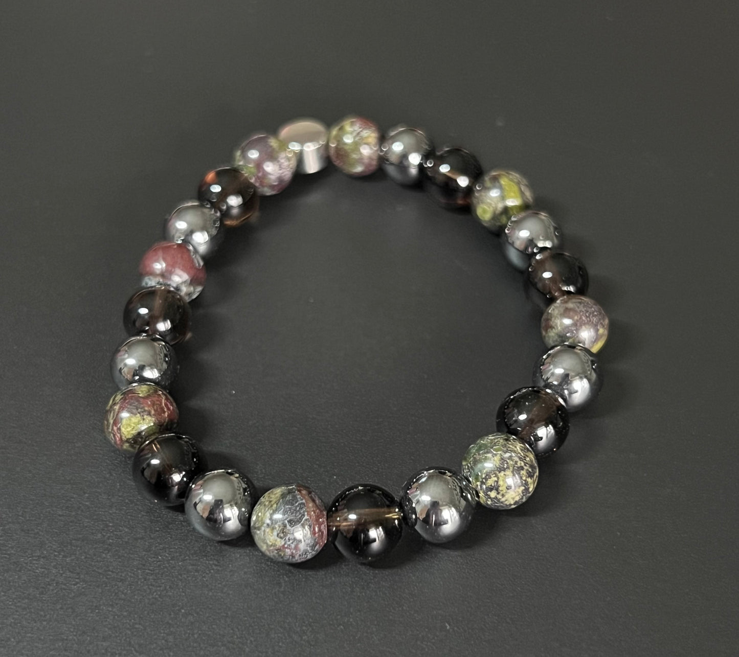 Reset Button - Dragon Blood Jasper, Hematite and Smokey Quartz