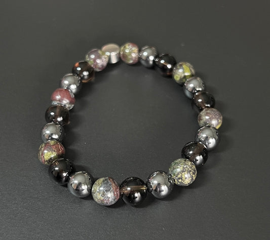 Reset Button - Dragon Blood Jasper, Hematite and Smokey Quartz