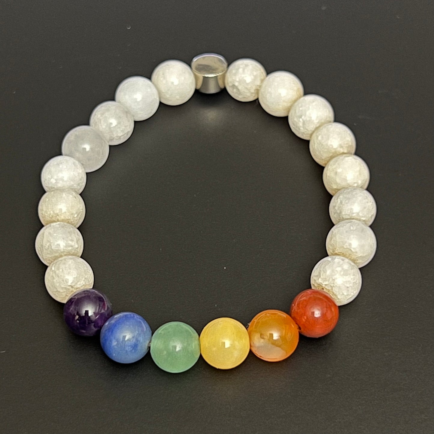 Chakra white - White Jade, Red Jasper, Carnelian, Yellow Aventurine, Green Aventurine, Blue Aventurine and Dream Amethyst