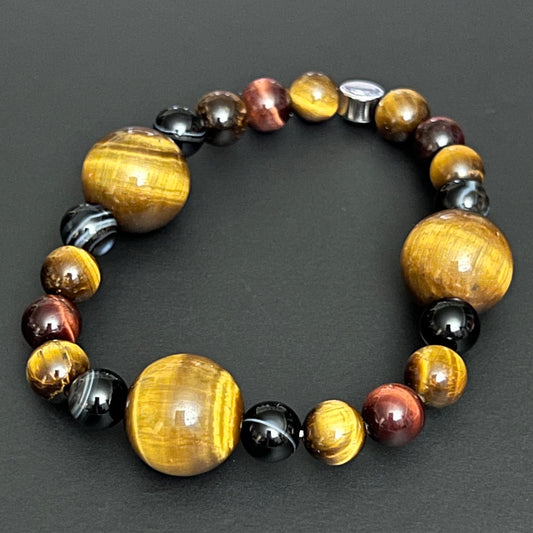 Yellow Tigers Eye, Red Tigers Eye and Black Lace Agate ~ Bastet ~