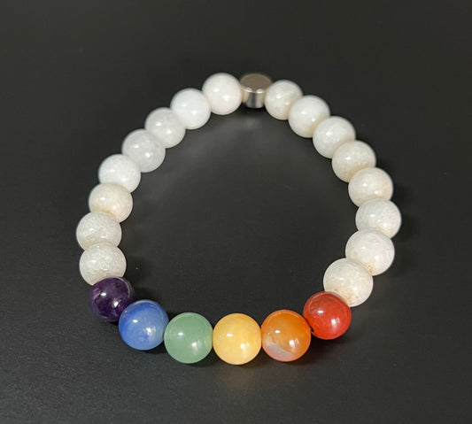 Chakra white - White Jade, Red Jasper, Carnelian, Yellow Aventurine, Green Aventurine, Blue Aventurine and Dream Amethyst