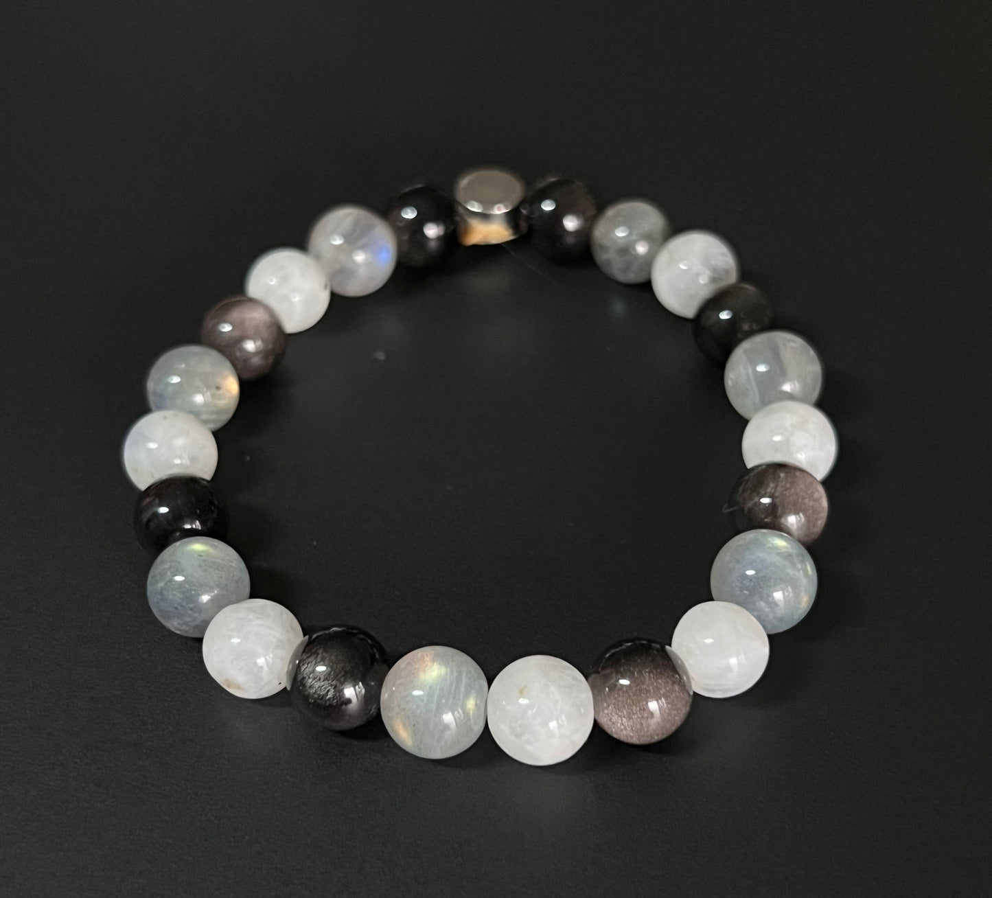 Aura Shield - Rainbow Moonstone, Labradorite and Silver Obsidian