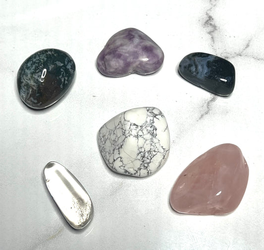 Relaxation Tumble Pack - Ocean Jasper, Rose Quartz, Moss Agate, Howlite and Lepidolite