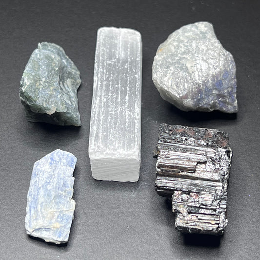 Cleanse and Refresh Tumble Pack - Moss Agate, Labradorite, Black Tourmaline, Blue Kyanite and Satin Spar