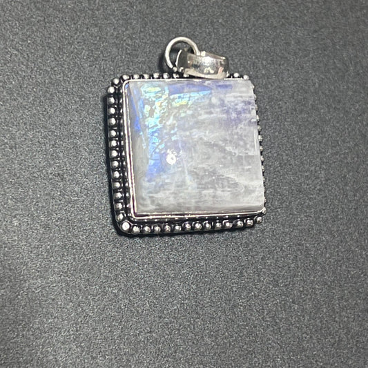 Rainbow Moonstone Square Pendant