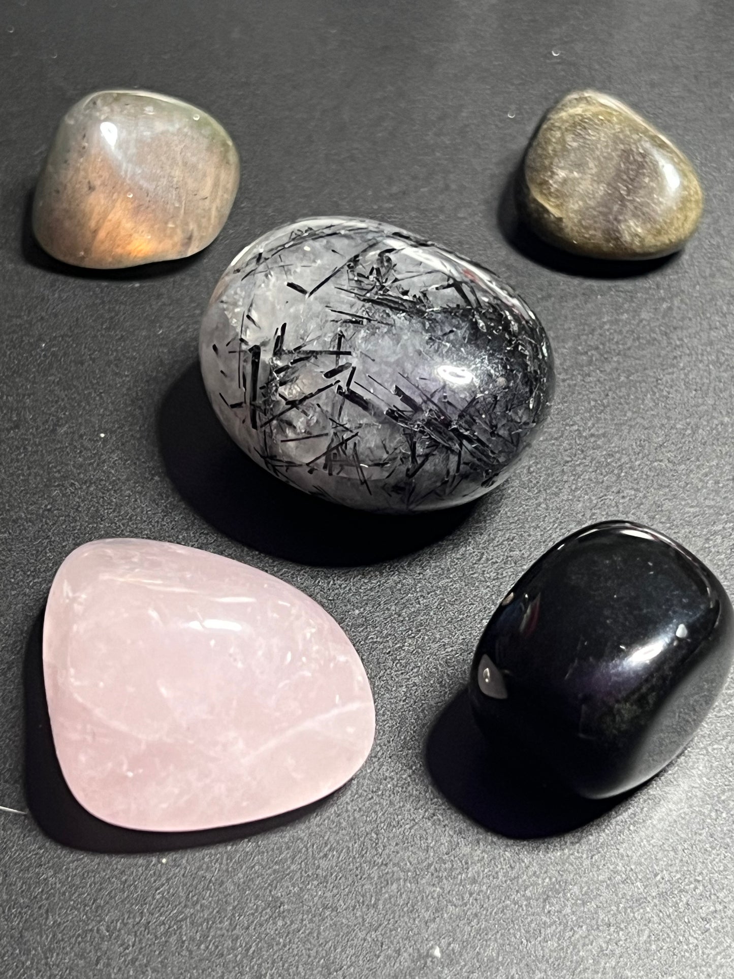 Protection Tumble Pack - Black Obsidian, Golden Obsidian, Black Tourmilated Quartz, Labradorite, Rose Quartz and Clear Quartz