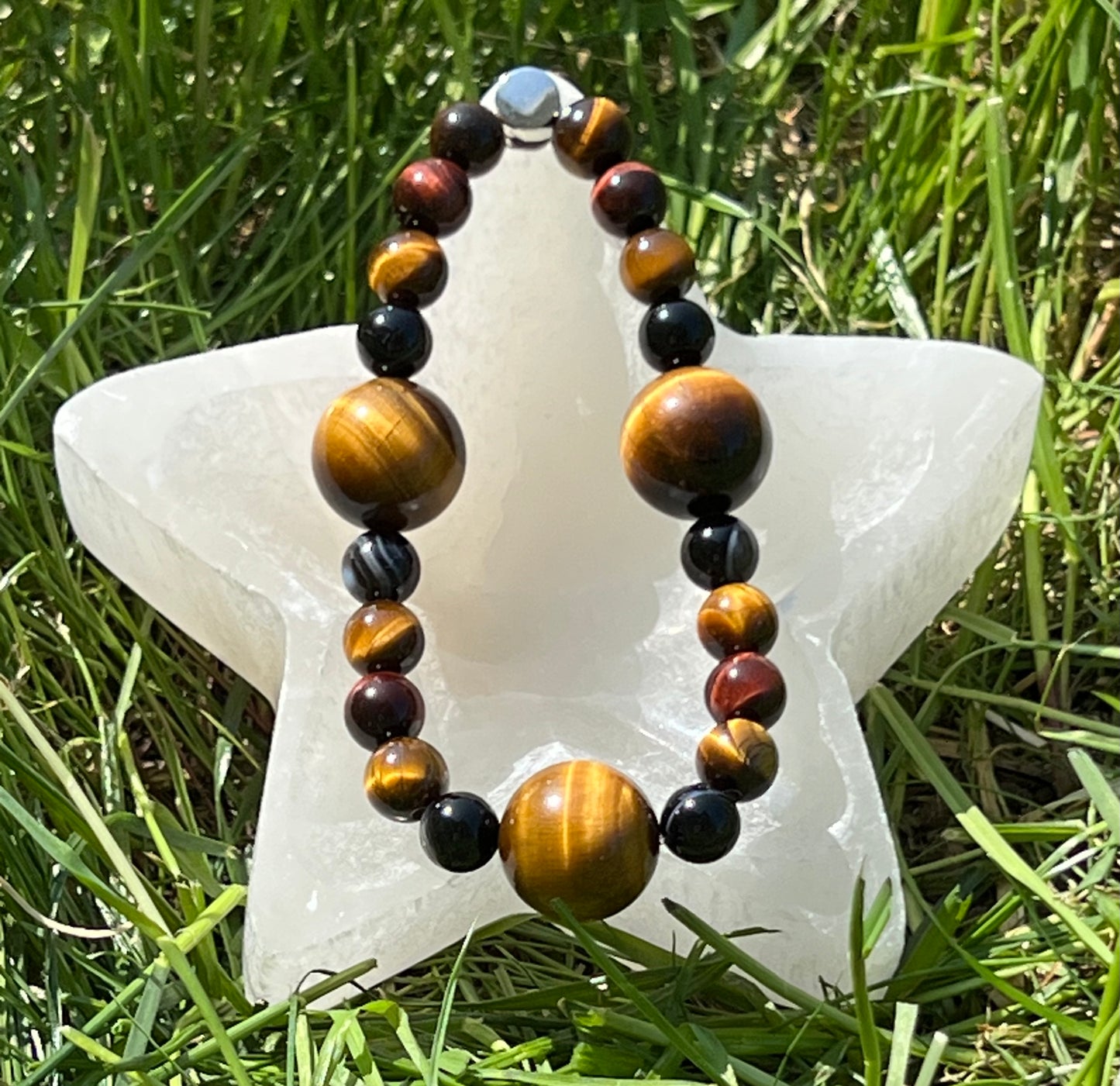 Yellow Tigers Eye, Red Tigers Eye and Black Lace Agate   ~   Bastet   ~