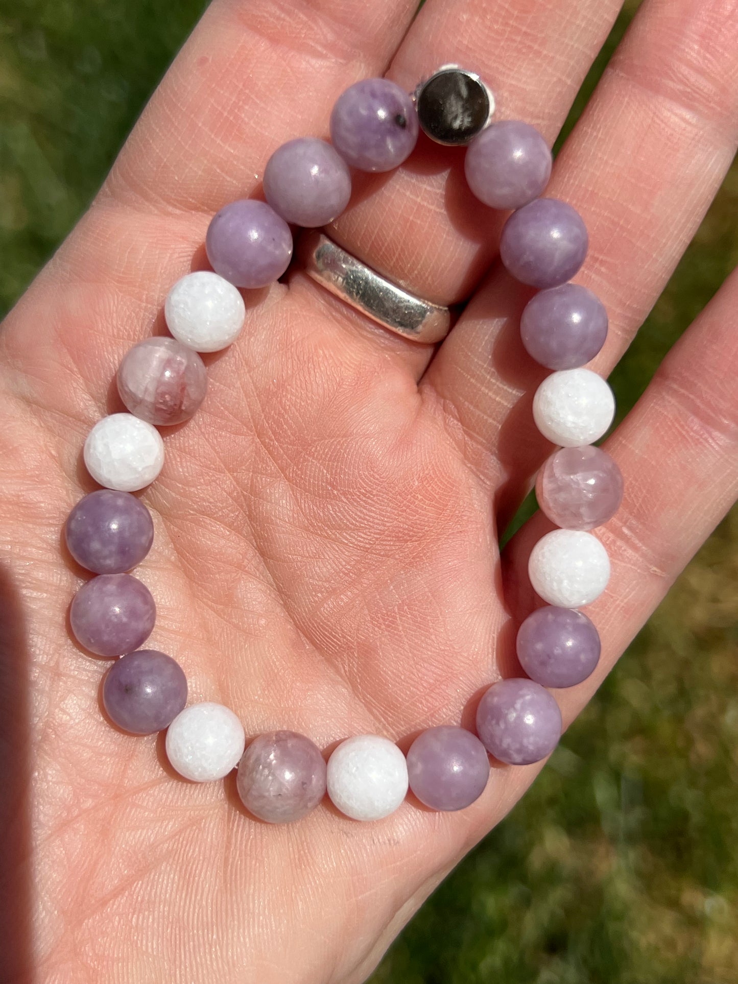 Lepidolite, Kunzite and White Jade  ~  Nut  ~