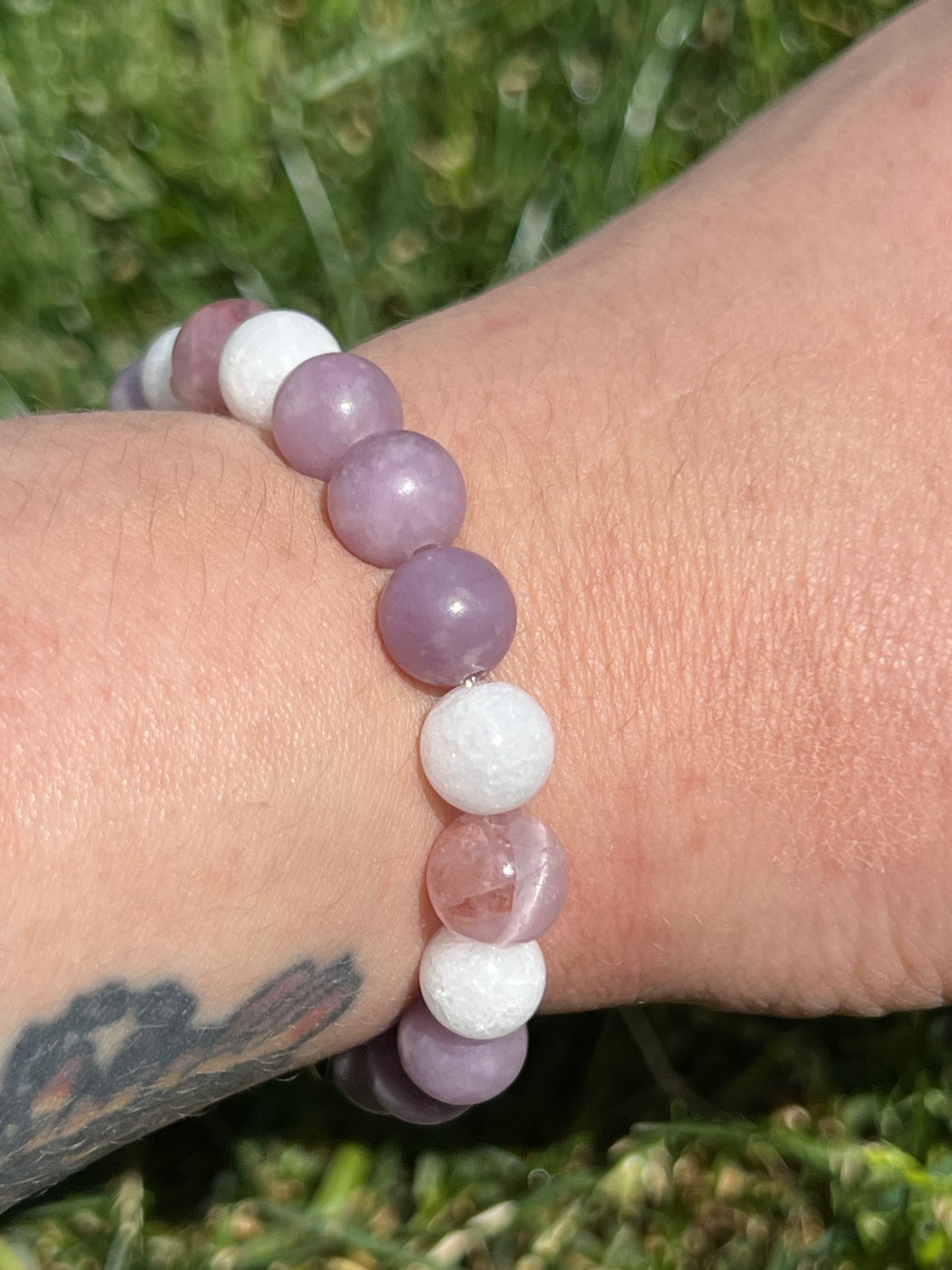 Lepidolite, Kunzite and White Jade  ~  Nut  ~