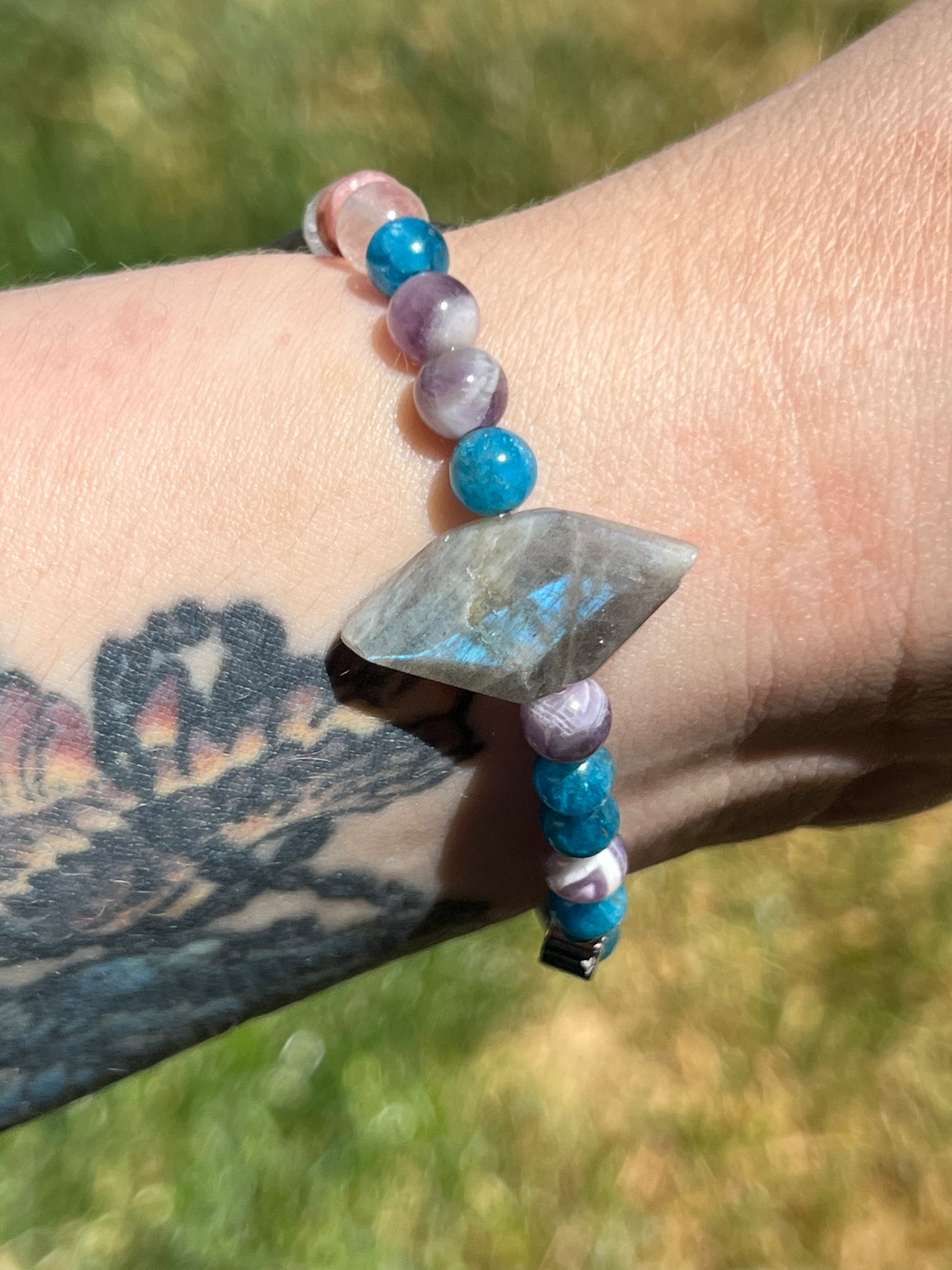 Labradorite, Dream Amethyst, Blue Apatite, Rhodochrosite and Angola Quartz  ~  Hera  ~