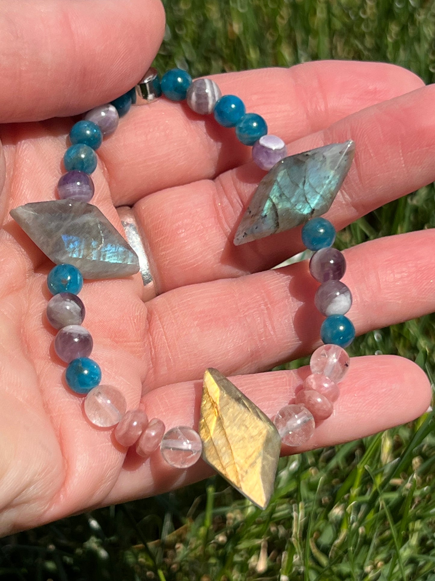 Labradorite, Dream Amethyst, Blue Apatite, Rhodochrosite and Angola Quartz  ~  Hera  ~