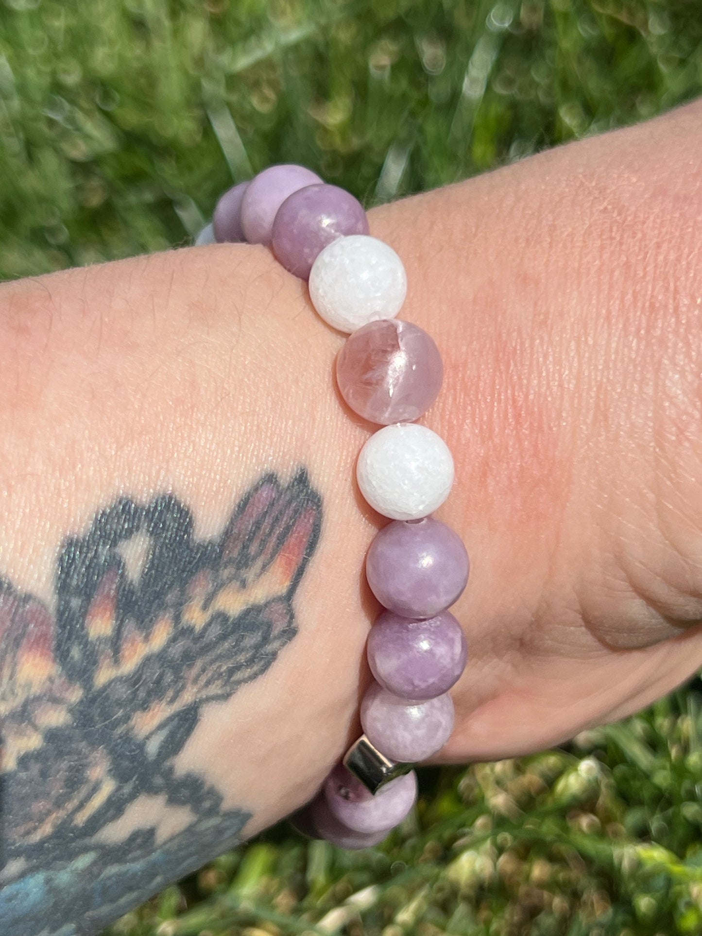 Lepidolite, Kunzite and White Jade  ~  Nut  ~