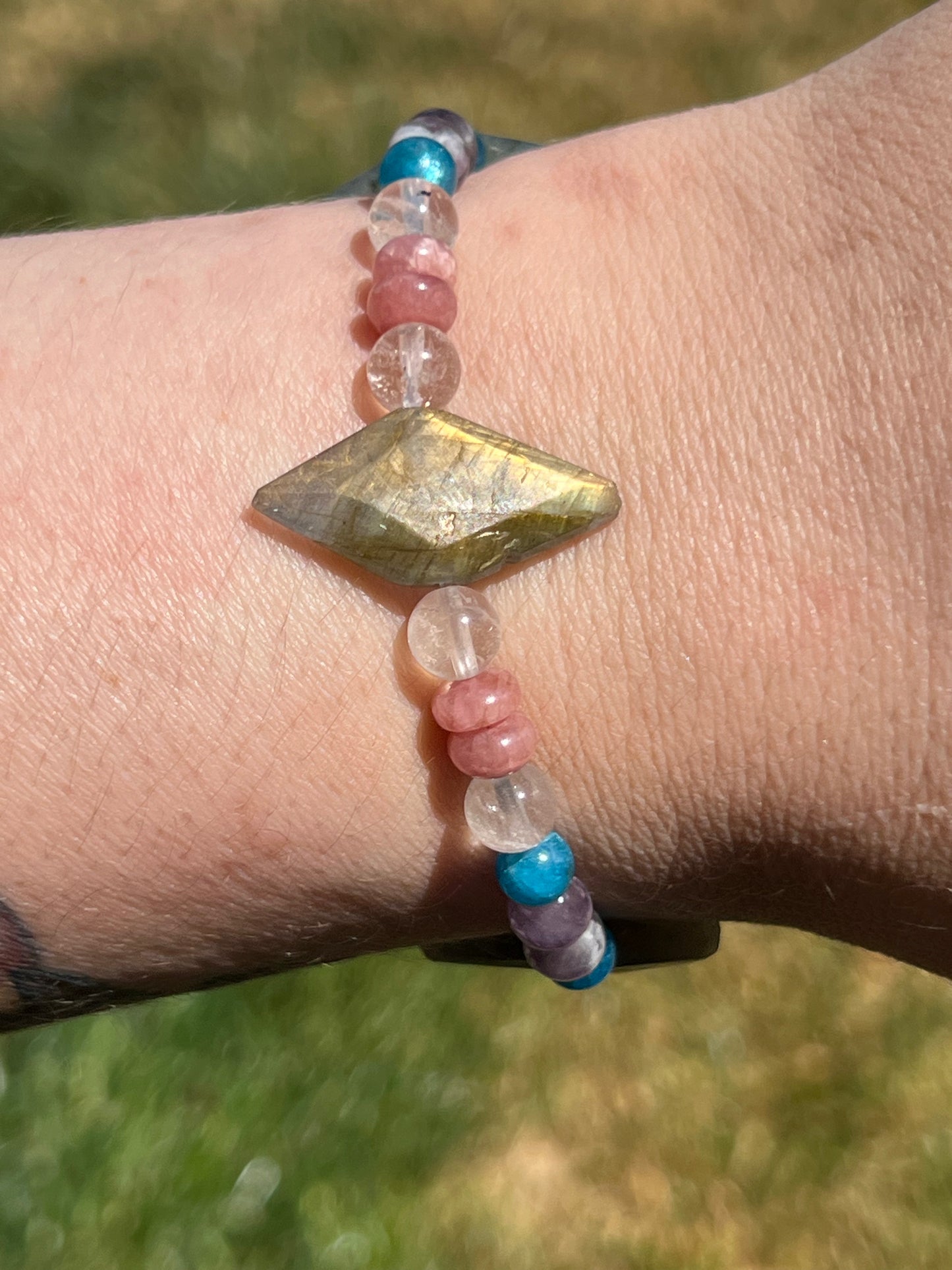 Labradorite, Dream Amethyst, Blue Apatite, Rhodochrosite and Angola Quartz  ~  Hera  ~