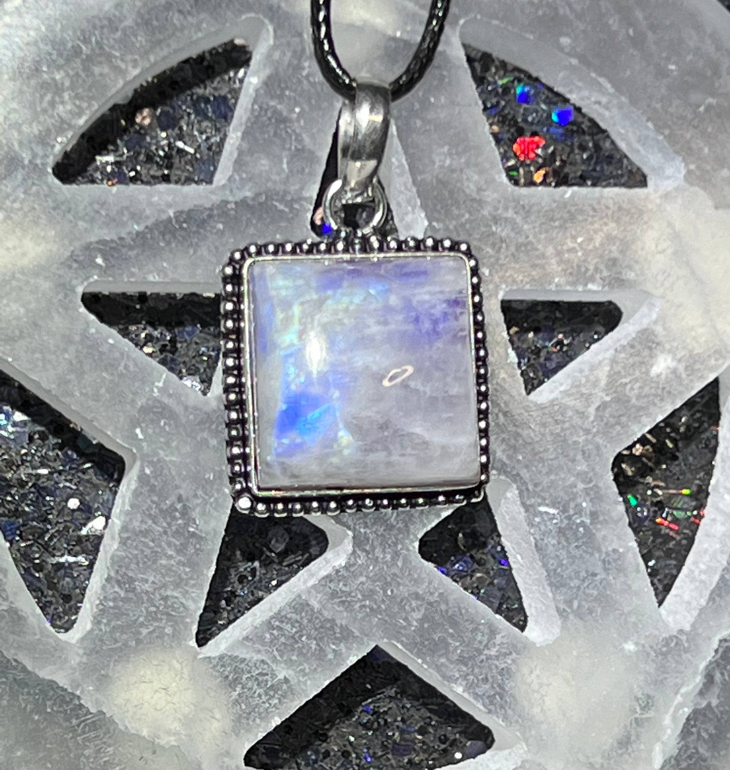 Rainbow Moonstone Square Pendant
