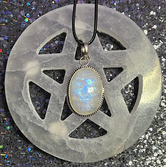 Rainbow Moonstone Oval Pendant