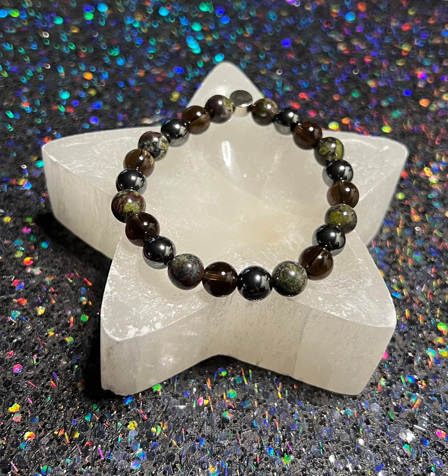 Reset Button - Dragon Blood Jasper, Hematite and Smokey Quartz