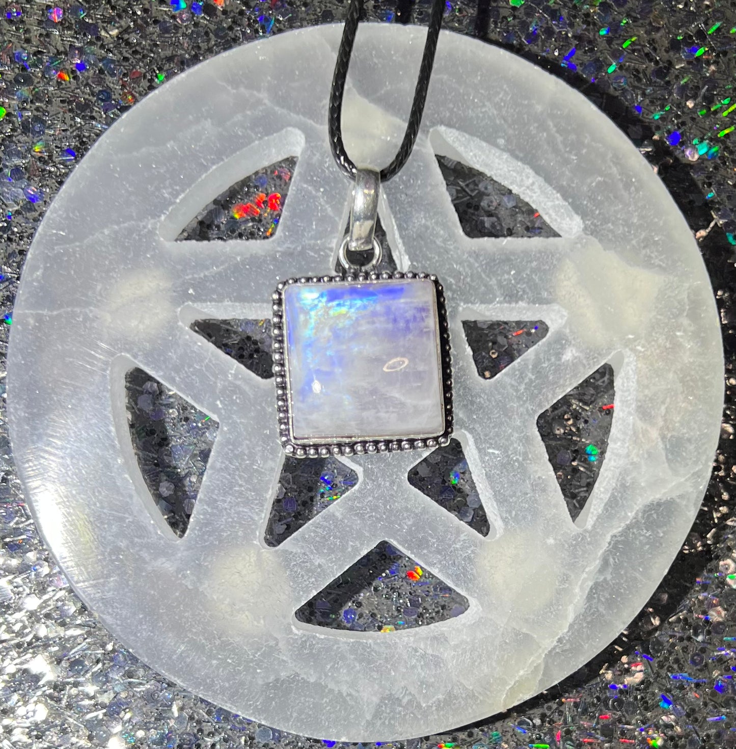 Rainbow Moonstone Square Pendant