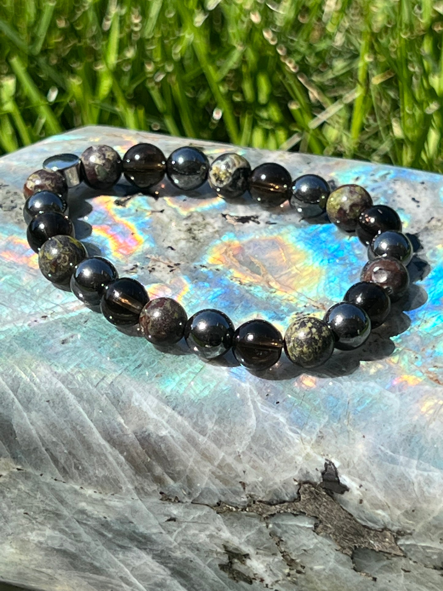 Reset Button - Dragon Blood Jasper, Hematite and Smokey Quartz